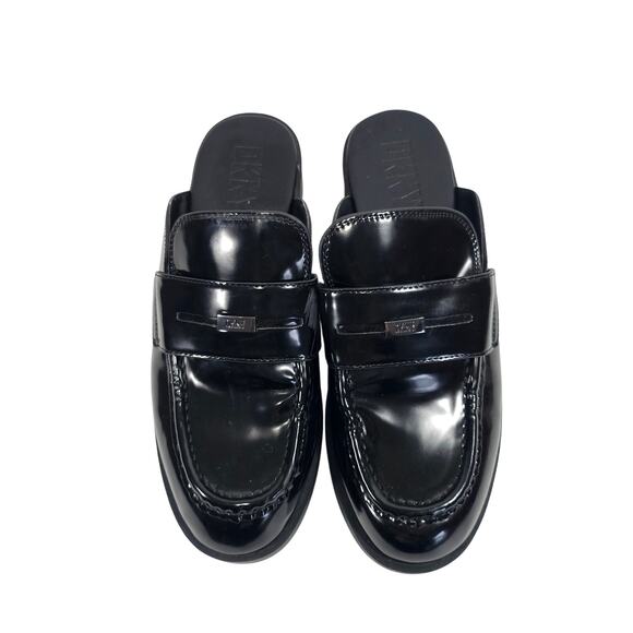 DKNY Black Patent Leather Penny Loafer Mules - Picture 3 of 9